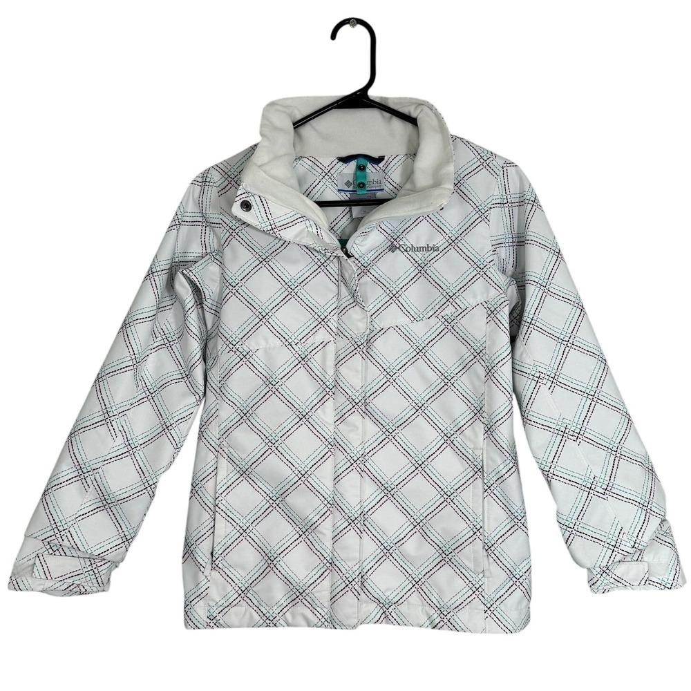 Columbia Omni Tech Interchange White Teal Plaid Softshell Jacket‎ Girl's Medium